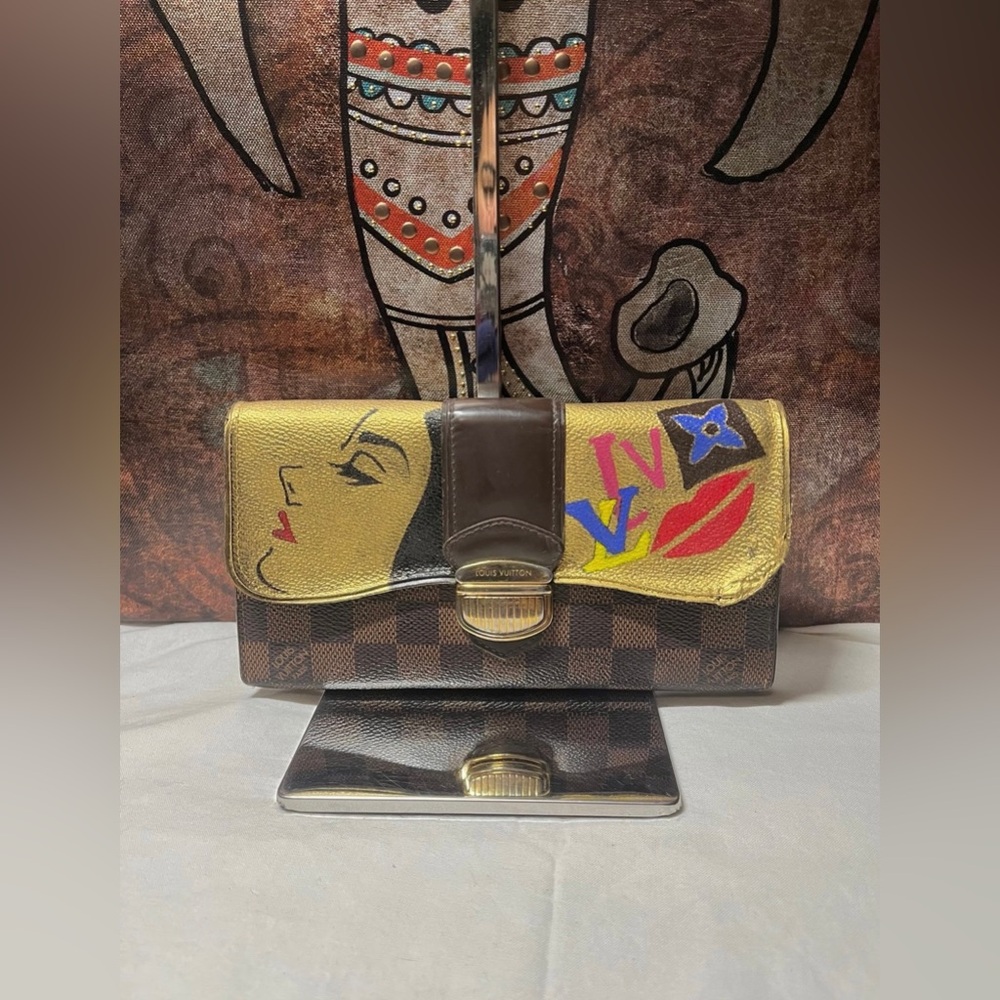 Handpainted Louis Vuitton Sistina Portefeuille wallet